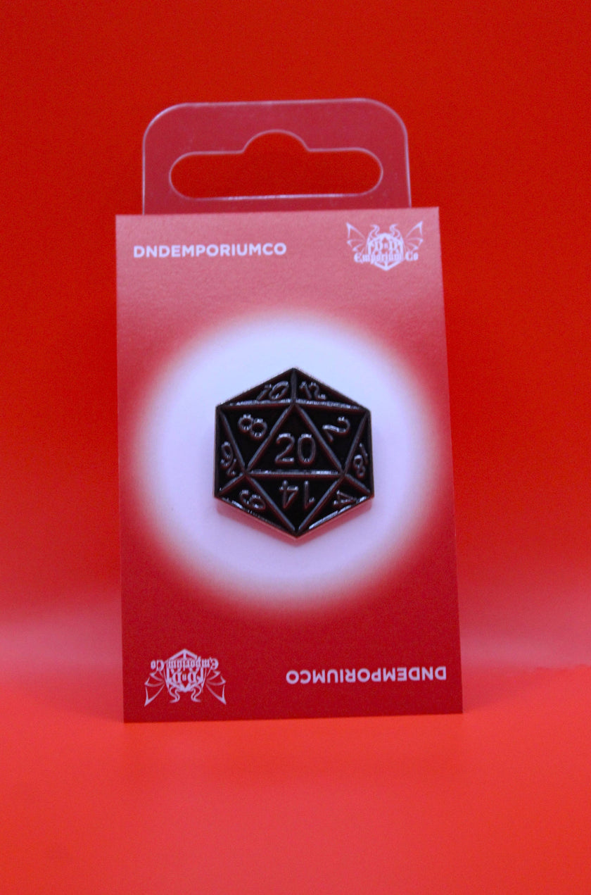 D20 Black and Silver Enamel Pin Badge | 1 Pcs Metal Pin