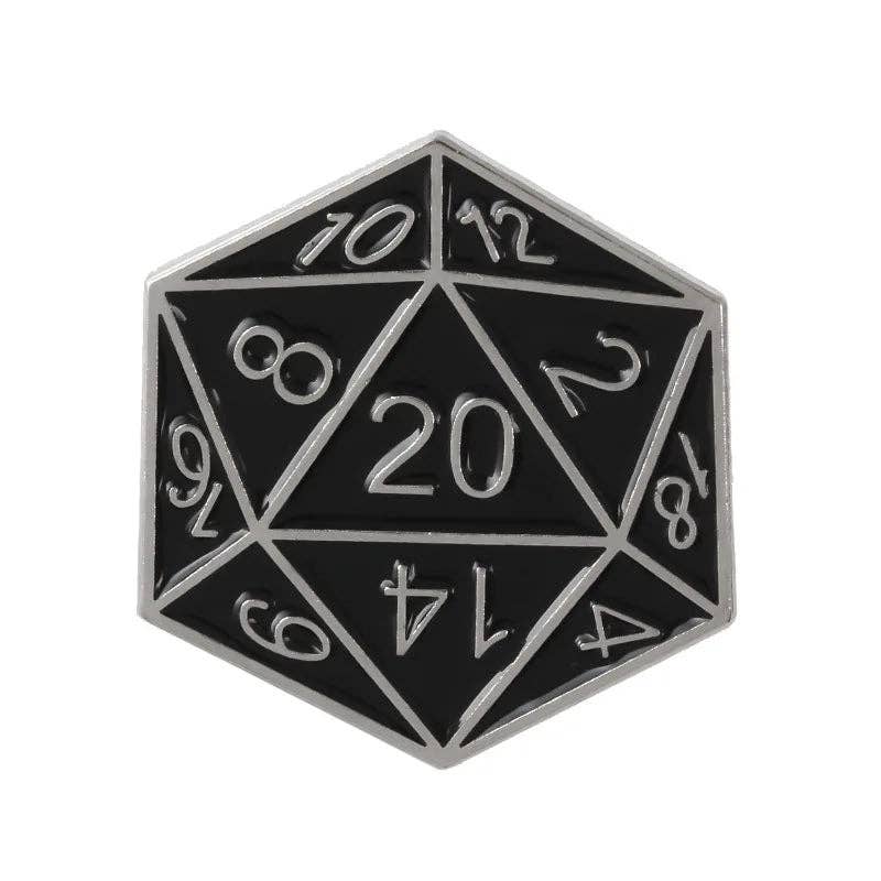 D20 Black and Silver Enamel Pin Badge | 1 Pcs Metal Pin