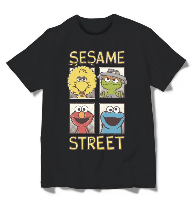 Sesame Street Comic Boxes Black T-Shirt