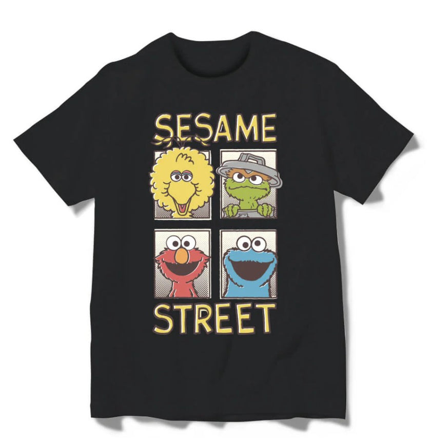 Sesame Street Comic Boxes Black T-Shirt