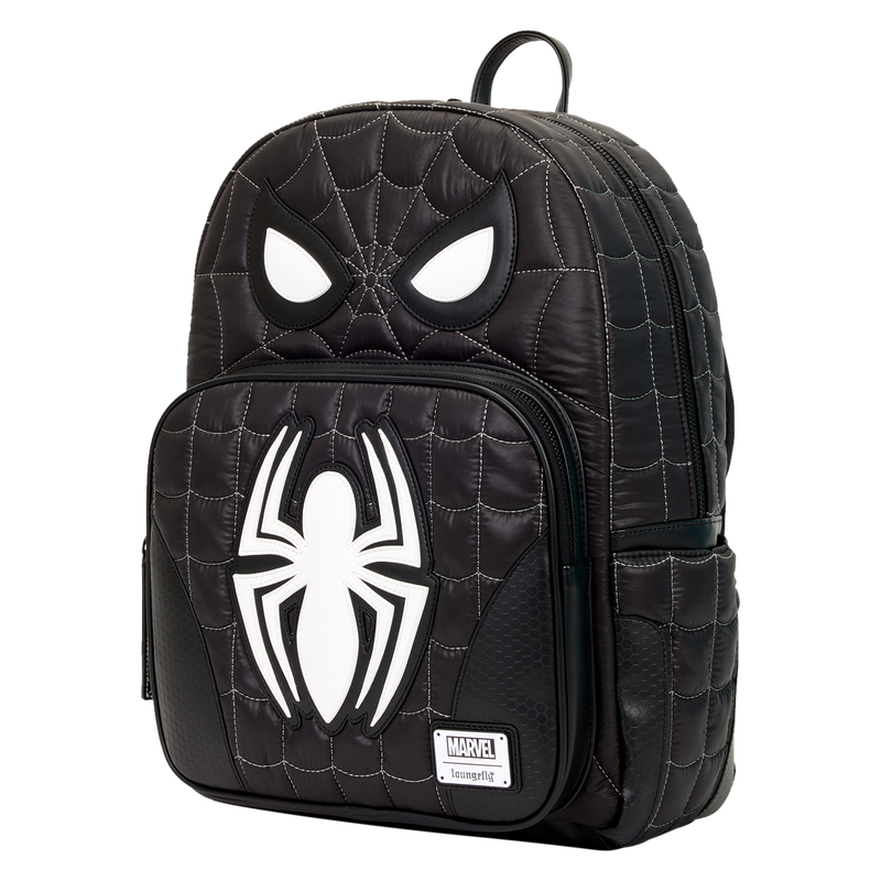 Spider-Man Black & White Suit Cosplay Quilted Full-Size Backpack - LOUNGEFLY