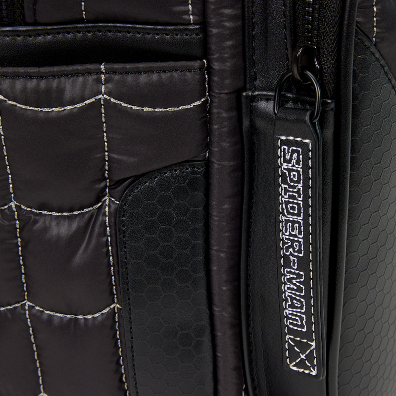 Spider-Man Black & White Suit Cosplay Quilted Full-Size Backpack - LOUNGEFLY