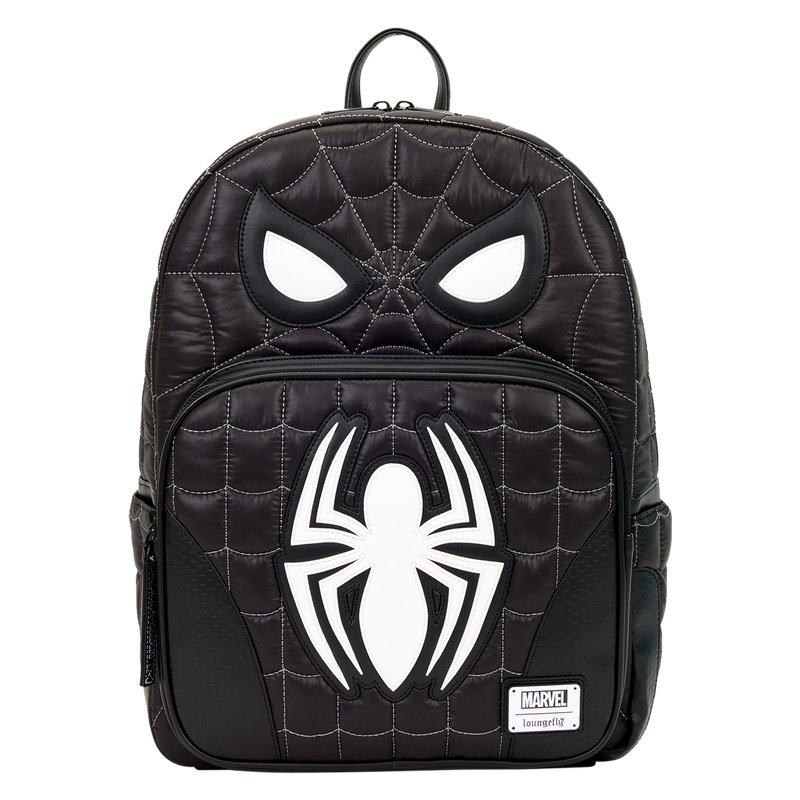 Spider-Man Black & White Suit Cosplay Quilted Full-Size Backpack - LOUNGEFLY