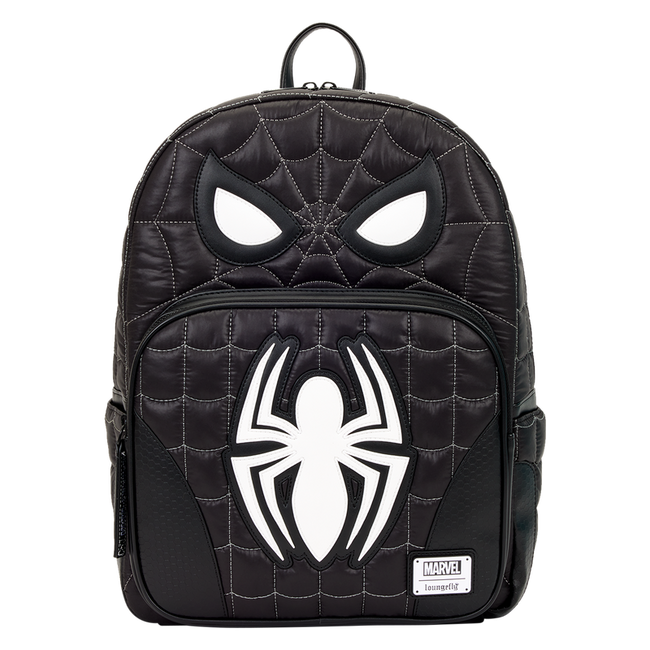 Spider-Man Black & White Suit Cosplay Quilted Full-Size Backpack - LOUNGEFLY