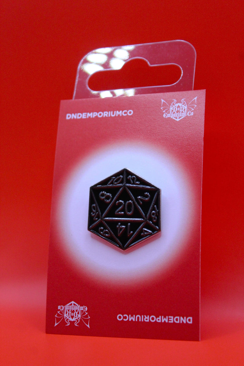 D20 Black and Silver Enamel Pin Badge | 1 Pcs Metal Pin