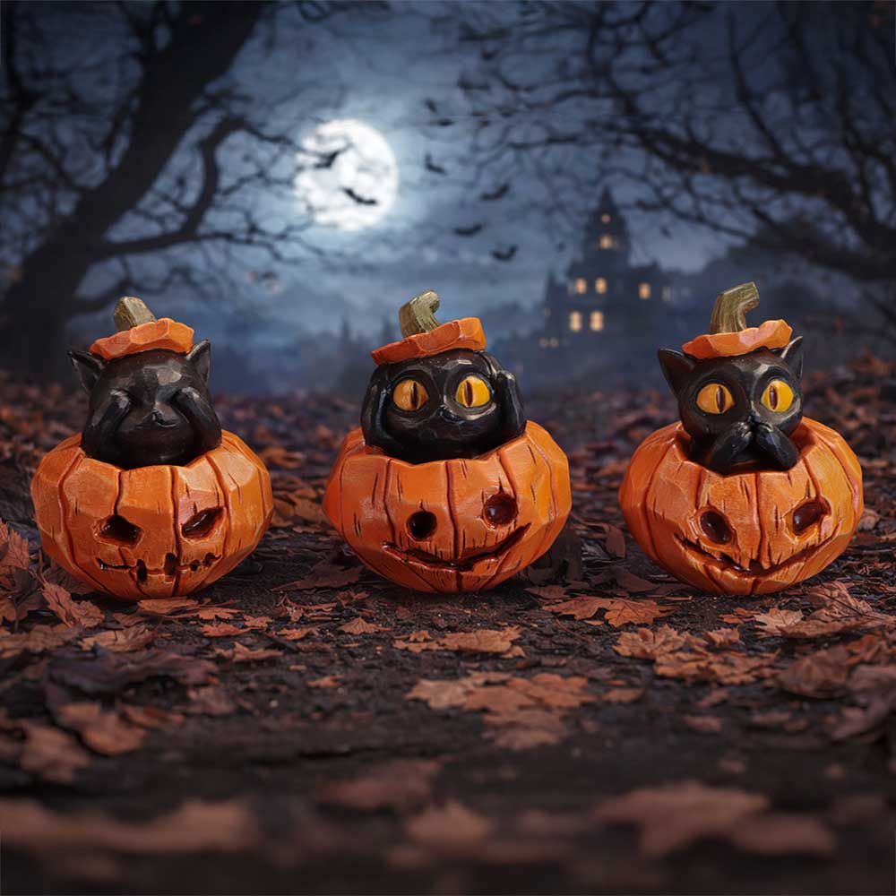 Three Wise Pumpkin Patch Three Wise Halloween Pumpkin Patch Cats 7.7cm NEMESIS NOW