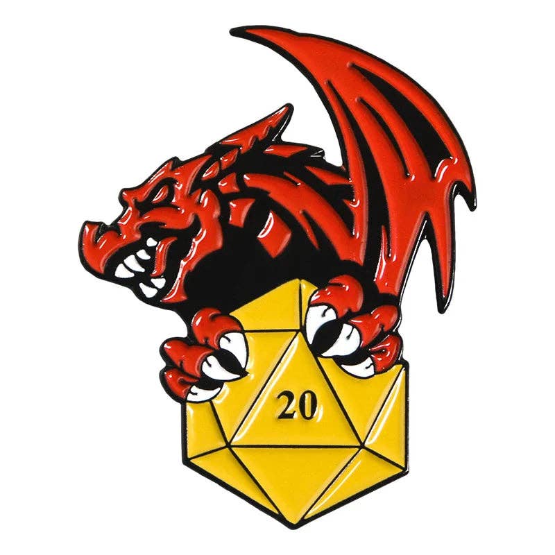 Dragon Holding D20 Enamel Pin Badge | 1 Pcs Metal Pin